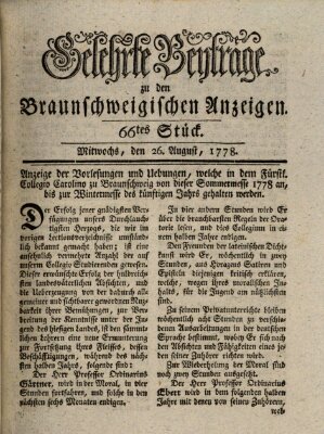 Braunschweigische Anzeigen. Gelehrte Beyträge zu den Braunschweigischen Anzeigen (Braunschweigische Anzeigen) Mittwoch 26. August 1778