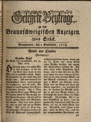 Braunschweigische Anzeigen. Gelehrte Beyträge zu den Braunschweigischen Anzeigen (Braunschweigische Anzeigen) Samstag 5. September 1778