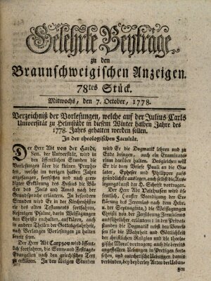 Braunschweigische Anzeigen. Gelehrte Beyträge zu den Braunschweigischen Anzeigen (Braunschweigische Anzeigen) Mittwoch 7. Oktober 1778