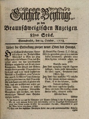 Braunschweigische Anzeigen. Gelehrte Beyträge zu den Braunschweigischen Anzeigen (Braunschweigische Anzeigen) Samstag 24. Oktober 1778