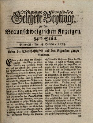 Braunschweigische Anzeigen. Gelehrte Beyträge zu den Braunschweigischen Anzeigen (Braunschweigische Anzeigen) Mittwoch 28. Oktober 1778