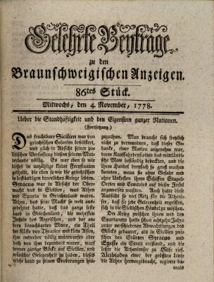 Braunschweigische Anzeigen. Gelehrte Beyträge zu den Braunschweigischen Anzeigen (Braunschweigische Anzeigen) Mittwoch 4. November 1778