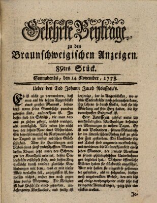 Braunschweigische Anzeigen. Gelehrte Beyträge zu den Braunschweigischen Anzeigen (Braunschweigische Anzeigen) Samstag 14. November 1778