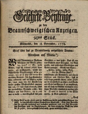 Braunschweigische Anzeigen. Gelehrte Beyträge zu den Braunschweigischen Anzeigen (Braunschweigische Anzeigen) Mittwoch 18. November 1778