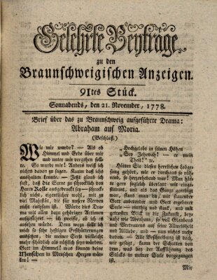 Braunschweigische Anzeigen. Gelehrte Beyträge zu den Braunschweigischen Anzeigen (Braunschweigische Anzeigen) Samstag 21. November 1778