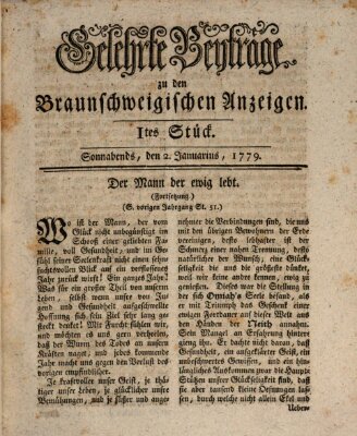 Braunschweigische Anzeigen. Gelehrte Beyträge zu den Braunschweigischen Anzeigen (Braunschweigische Anzeigen) Samstag 2. Januar 1779