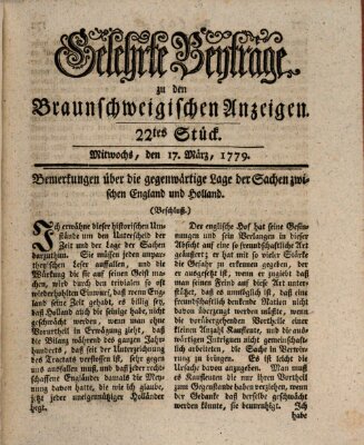 Braunschweigische Anzeigen. Gelehrte Beyträge zu den Braunschweigischen Anzeigen (Braunschweigische Anzeigen) Mittwoch 17. März 1779