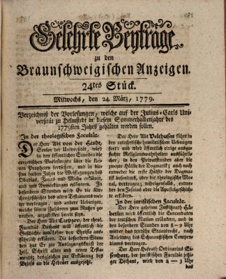 Braunschweigische Anzeigen. Gelehrte Beyträge zu den Braunschweigischen Anzeigen (Braunschweigische Anzeigen) Mittwoch 24. März 1779