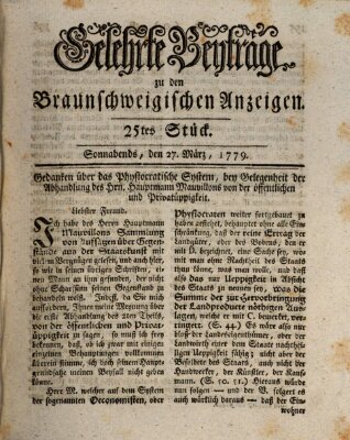 Braunschweigische Anzeigen. Gelehrte Beyträge zu den Braunschweigischen Anzeigen (Braunschweigische Anzeigen) Samstag 27. März 1779