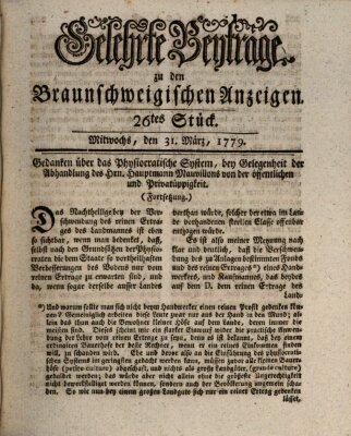 Braunschweigische Anzeigen. Gelehrte Beyträge zu den Braunschweigischen Anzeigen (Braunschweigische Anzeigen) Mittwoch 31. März 1779