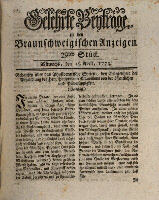 Braunschweigische Anzeigen. Gelehrte Beyträge zu den Braunschweigischen Anzeigen (Braunschweigische Anzeigen) Mittwoch 14. April 1779