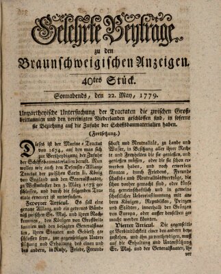 Braunschweigische Anzeigen. Gelehrte Beyträge zu den Braunschweigischen Anzeigen (Braunschweigische Anzeigen) Samstag 22. Mai 1779