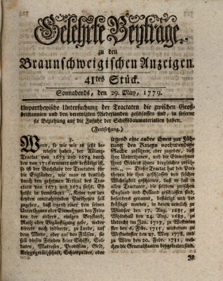 Braunschweigische Anzeigen. Gelehrte Beyträge zu den Braunschweigischen Anzeigen (Braunschweigische Anzeigen) Samstag 29. Mai 1779