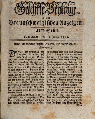 Braunschweigische Anzeigen. Gelehrte Beyträge zu den Braunschweigischen Anzeigen (Braunschweigische Anzeigen) Samstag 12. Juni 1779