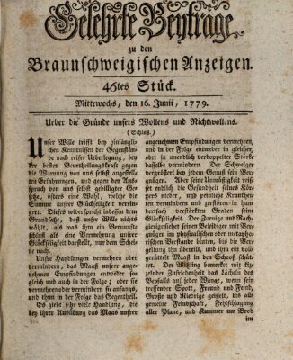 Braunschweigische Anzeigen. Gelehrte Beyträge zu den Braunschweigischen Anzeigen (Braunschweigische Anzeigen) Mittwoch 16. Juni 1779