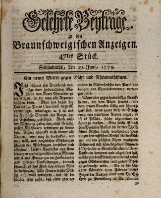 Braunschweigische Anzeigen. Gelehrte Beyträge zu den Braunschweigischen Anzeigen (Braunschweigische Anzeigen) Samstag 19. Juni 1779