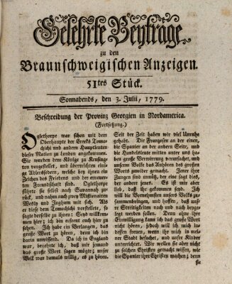 Braunschweigische Anzeigen. Gelehrte Beyträge zu den Braunschweigischen Anzeigen (Braunschweigische Anzeigen) Samstag 3. Juli 1779