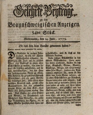 Braunschweigische Anzeigen. Gelehrte Beyträge zu den Braunschweigischen Anzeigen (Braunschweigische Anzeigen) Mittwoch 14. Juli 1779