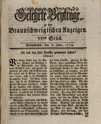 Braunschweigische Anzeigen. Gelehrte Beyträge zu den Braunschweigischen Anzeigen (Braunschweigische Anzeigen) Samstag 17. Juli 1779