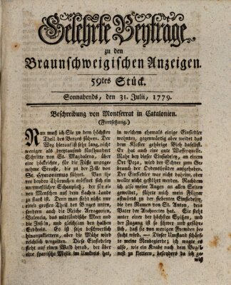 Braunschweigische Anzeigen. Gelehrte Beyträge zu den Braunschweigischen Anzeigen (Braunschweigische Anzeigen) Samstag 31. Juli 1779