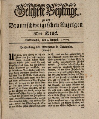 Braunschweigische Anzeigen. Gelehrte Beyträge zu den Braunschweigischen Anzeigen (Braunschweigische Anzeigen) Mittwoch 4. August 1779