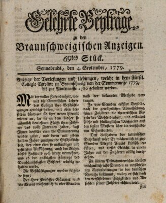 Braunschweigische Anzeigen. Gelehrte Beyträge zu den Braunschweigischen Anzeigen (Braunschweigische Anzeigen) Samstag 4. September 1779