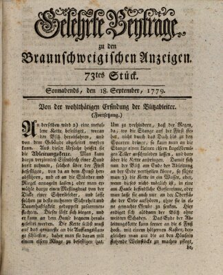 Braunschweigische Anzeigen. Gelehrte Beyträge zu den Braunschweigischen Anzeigen (Braunschweigische Anzeigen) Samstag 18. September 1779