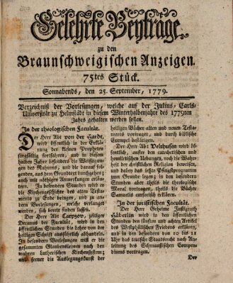 Braunschweigische Anzeigen. Gelehrte Beyträge zu den Braunschweigischen Anzeigen (Braunschweigische Anzeigen) Samstag 25. September 1779