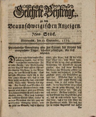 Braunschweigische Anzeigen. Gelehrte Beyträge zu den Braunschweigischen Anzeigen (Braunschweigische Anzeigen) Mittwoch 29. September 1779