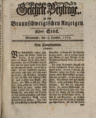 Braunschweigische Anzeigen. Gelehrte Beyträge zu den Braunschweigischen Anzeigen (Braunschweigische Anzeigen) Mittwoch 13. Oktober 1779