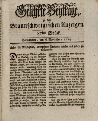 Braunschweigische Anzeigen. Gelehrte Beyträge zu den Braunschweigischen Anzeigen (Braunschweigische Anzeigen) Samstag 6. November 1779