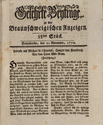 Braunschweigische Anzeigen. Gelehrte Beyträge zu den Braunschweigischen Anzeigen (Braunschweigische Anzeigen) Samstag 20. November 1779