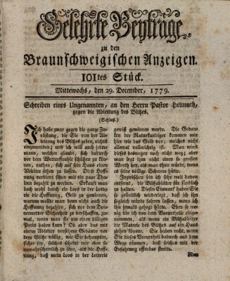 Braunschweigische Anzeigen. Gelehrte Beyträge zu den Braunschweigischen Anzeigen (Braunschweigische Anzeigen) Mittwoch 29. Dezember 1779