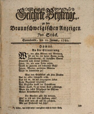 Braunschweigische Anzeigen. Gelehrte Beyträge zu den Braunschweigischen Anzeigen (Braunschweigische Anzeigen) Samstag 22. Januar 1780