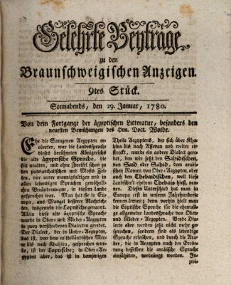 Braunschweigische Anzeigen. Gelehrte Beyträge zu den Braunschweigischen Anzeigen (Braunschweigische Anzeigen) Samstag 29. Januar 1780