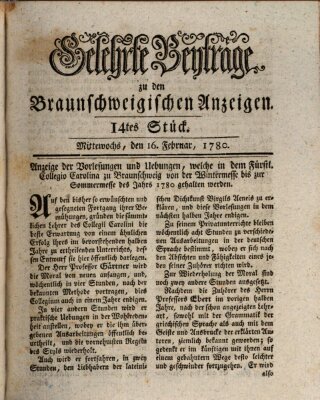 Braunschweigische Anzeigen. Gelehrte Beyträge zu den Braunschweigischen Anzeigen (Braunschweigische Anzeigen) Mittwoch 16. Februar 1780