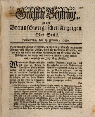 Braunschweigische Anzeigen. Gelehrte Beyträge zu den Braunschweigischen Anzeigen (Braunschweigische Anzeigen) Samstag 19. Februar 1780