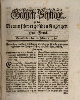 Braunschweigische Anzeigen. Gelehrte Beyträge zu den Braunschweigischen Anzeigen (Braunschweigische Anzeigen) Samstag 26. Februar 1780