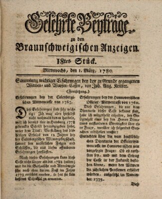 Braunschweigische Anzeigen. Gelehrte Beyträge zu den Braunschweigischen Anzeigen (Braunschweigische Anzeigen) Mittwoch 1. März 1780