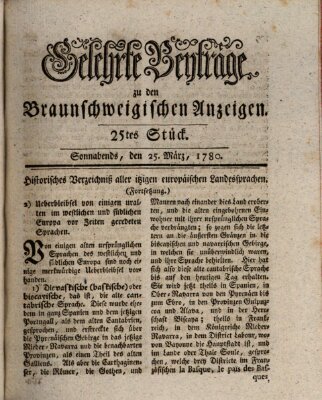 Braunschweigische Anzeigen. Gelehrte Beyträge zu den Braunschweigischen Anzeigen (Braunschweigische Anzeigen) Samstag 25. März 1780