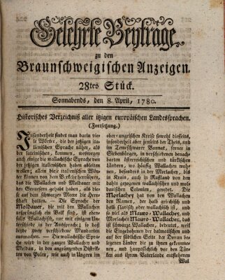 Braunschweigische Anzeigen. Gelehrte Beyträge zu den Braunschweigischen Anzeigen (Braunschweigische Anzeigen) Samstag 8. April 1780