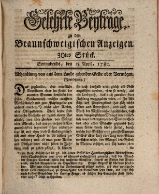 Braunschweigische Anzeigen. Gelehrte Beyträge zu den Braunschweigischen Anzeigen (Braunschweigische Anzeigen) Samstag 15. April 1780