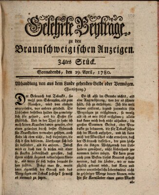 Braunschweigische Anzeigen. Gelehrte Beyträge zu den Braunschweigischen Anzeigen (Braunschweigische Anzeigen) Samstag 29. April 1780