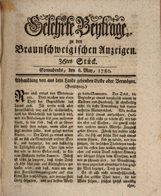 Braunschweigische Anzeigen. Gelehrte Beyträge zu den Braunschweigischen Anzeigen (Braunschweigische Anzeigen) Samstag 6. Mai 1780