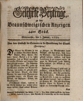 Braunschweigische Anzeigen. Gelehrte Beyträge zu den Braunschweigischen Anzeigen (Braunschweigische Anzeigen) Mittwoch 7. Juni 1780