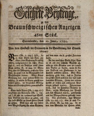 Braunschweigische Anzeigen. Gelehrte Beyträge zu den Braunschweigischen Anzeigen (Braunschweigische Anzeigen) Samstag 10. Juni 1780