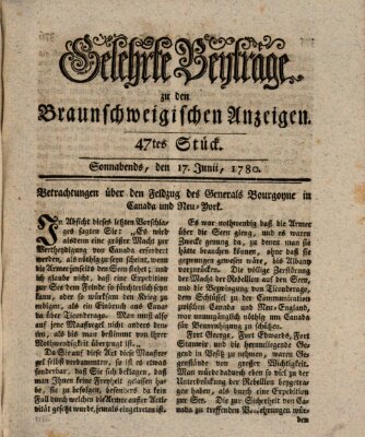 Braunschweigische Anzeigen. Gelehrte Beyträge zu den Braunschweigischen Anzeigen (Braunschweigische Anzeigen) Samstag 17. Juni 1780