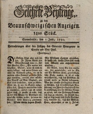 Braunschweigische Anzeigen. Gelehrte Beyträge zu den Braunschweigischen Anzeigen (Braunschweigische Anzeigen) Samstag 1. Juli 1780