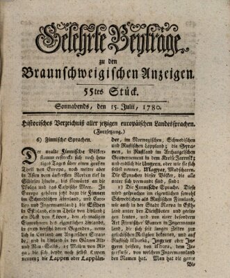 Braunschweigische Anzeigen. Gelehrte Beyträge zu den Braunschweigischen Anzeigen (Braunschweigische Anzeigen) Samstag 15. Juli 1780