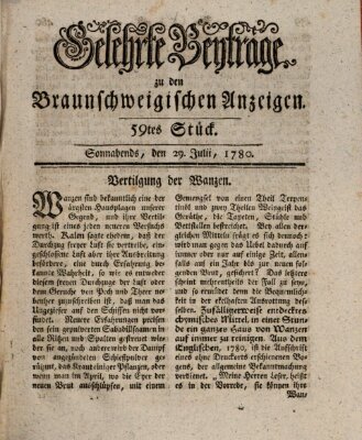 Braunschweigische Anzeigen. Gelehrte Beyträge zu den Braunschweigischen Anzeigen (Braunschweigische Anzeigen) Samstag 29. Juli 1780